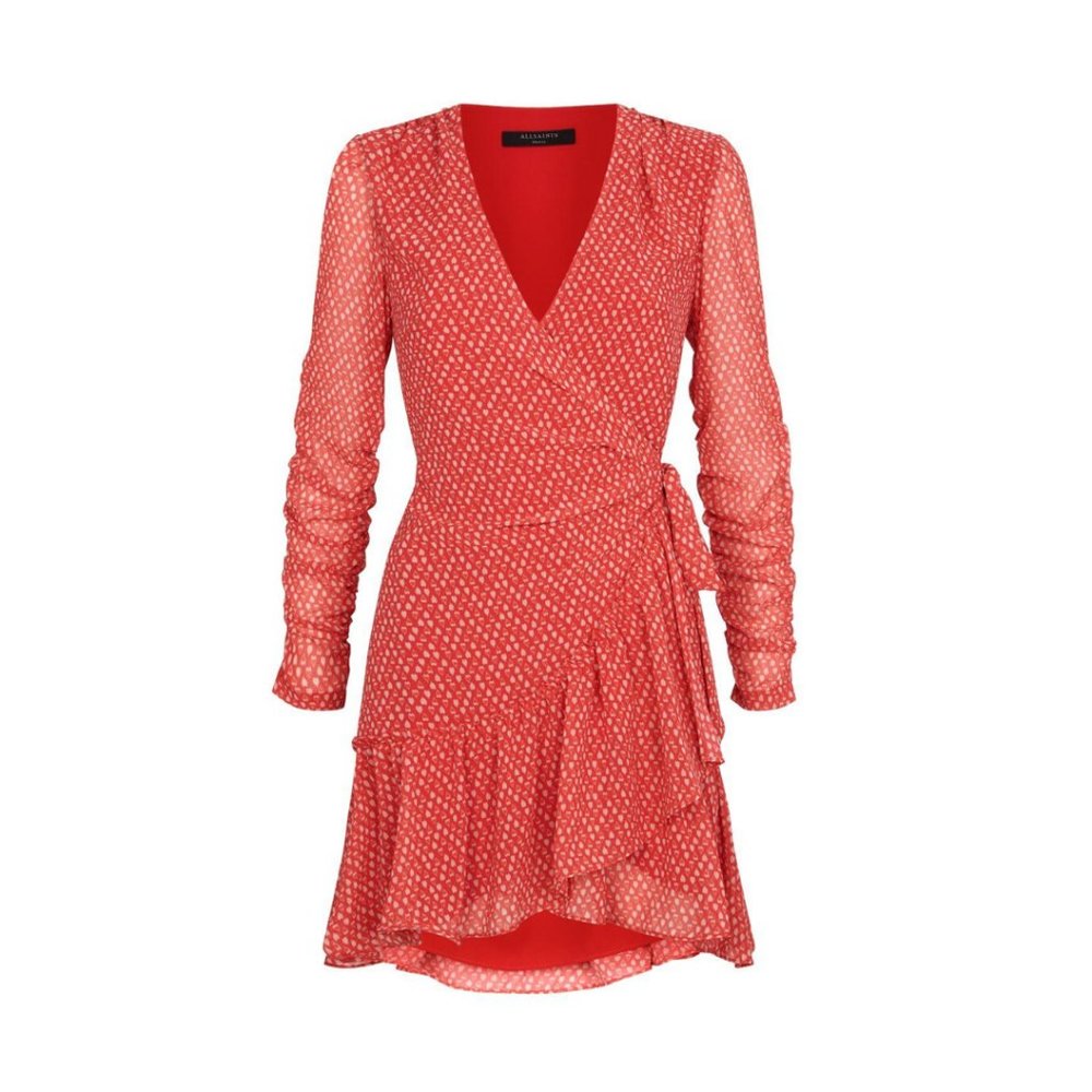ALLSAINTS Flores Hearts Ruffle Wrap Mini Dress S - Picture 3 of 11